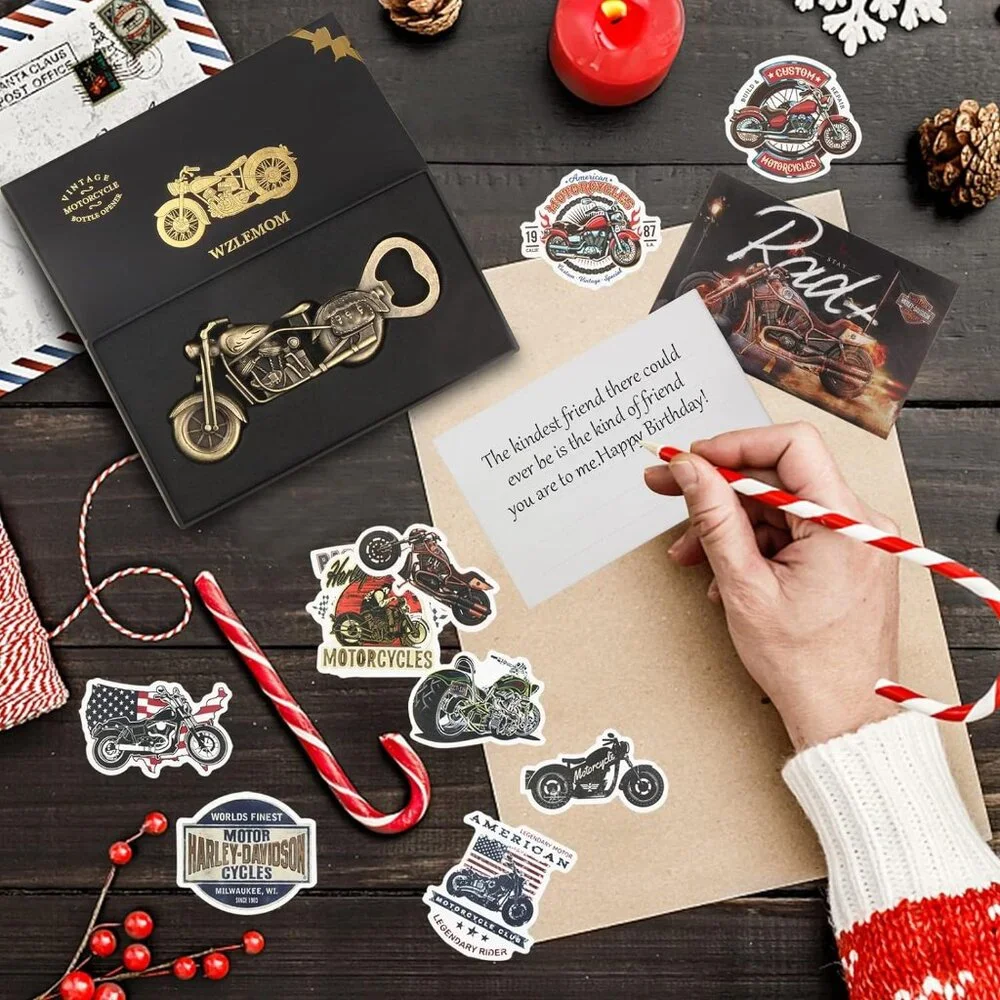 Motorcycle Beer Christmas Gifts for Men, Dad, Him, Unique Vintage Motorcycle Bee - Picture 2 of 7